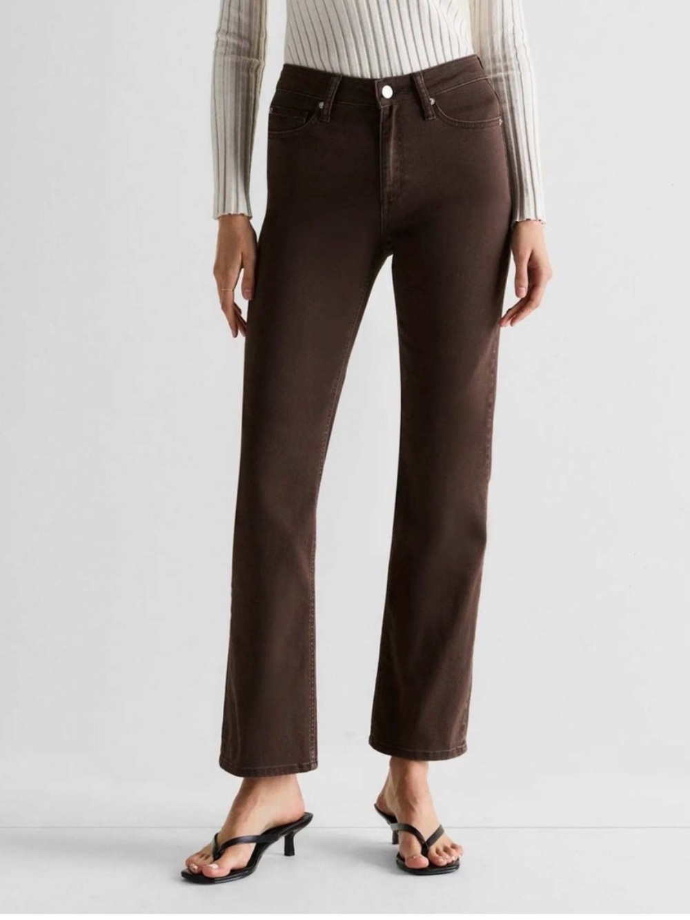 Quince Bella Stretch Straight Jeans 29 Coffee Bean Brown High Rise Womens Denim